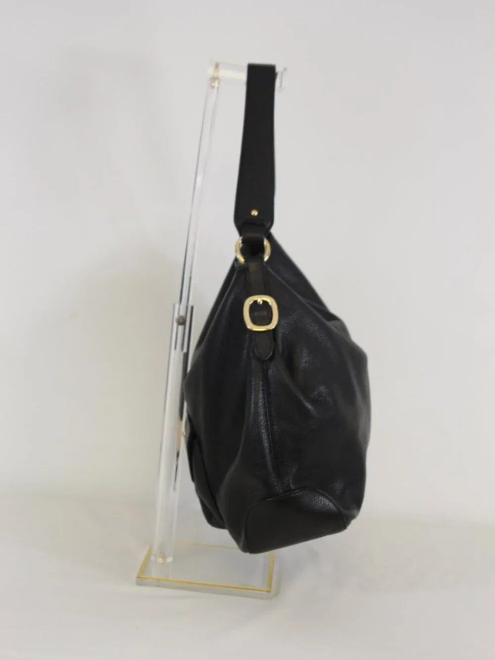 Michael Kors Black Pebbled Leather Hobo Shoulder Bag Gold Hardware